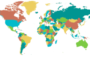 Colorful world map showing all countries for an article about countries that start with the letter C.