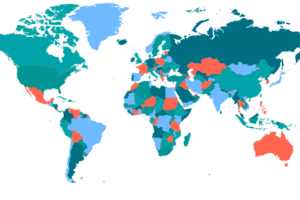 Colorful world map used in article about countries starting with I.