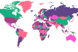 World map showing all countries for article about countries that start with L.