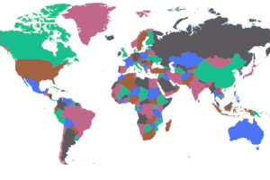 Global world map showing all nations for article on countries starting with Z.