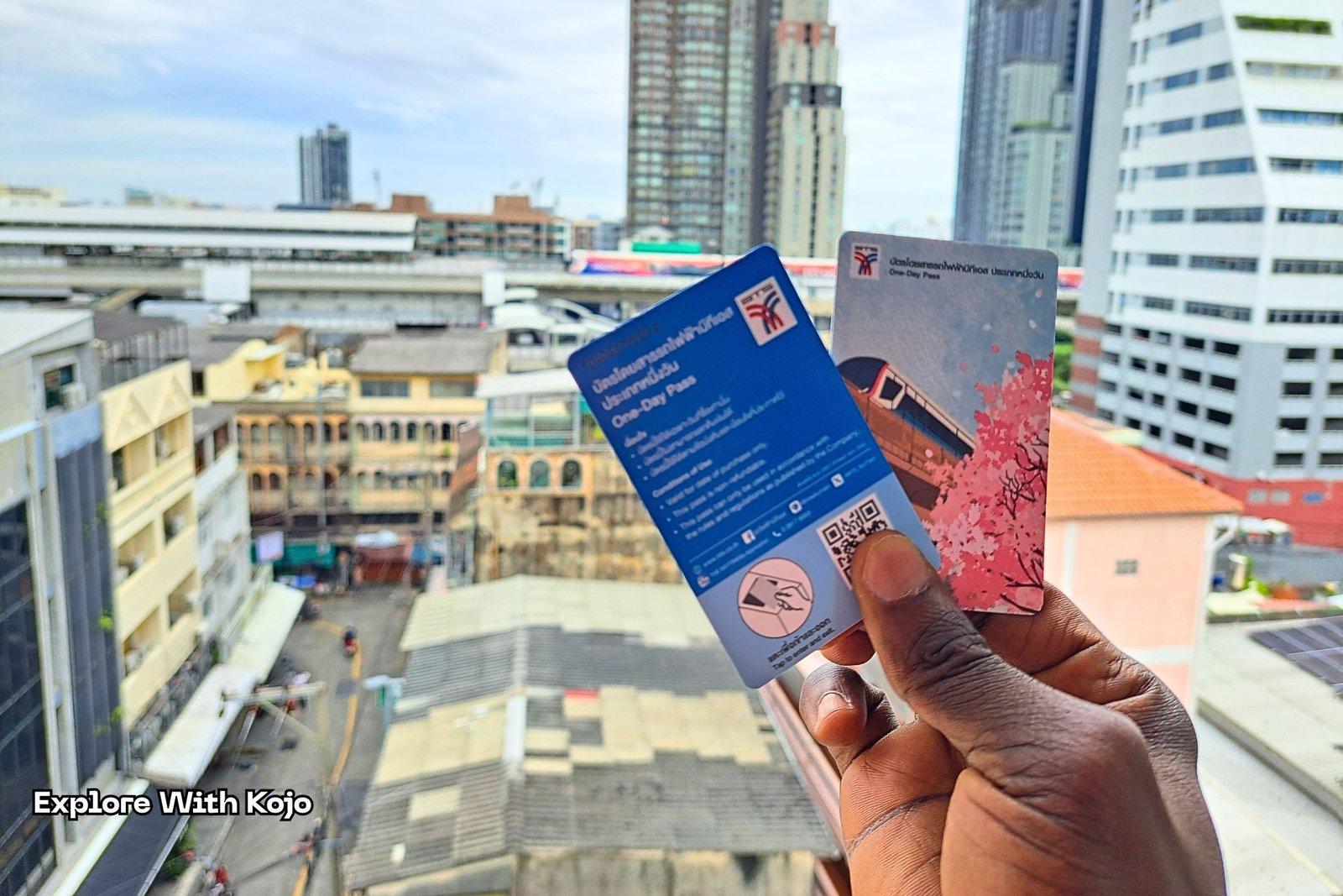 Bangkok BTS Skytrain one-day pass held up for the camera.