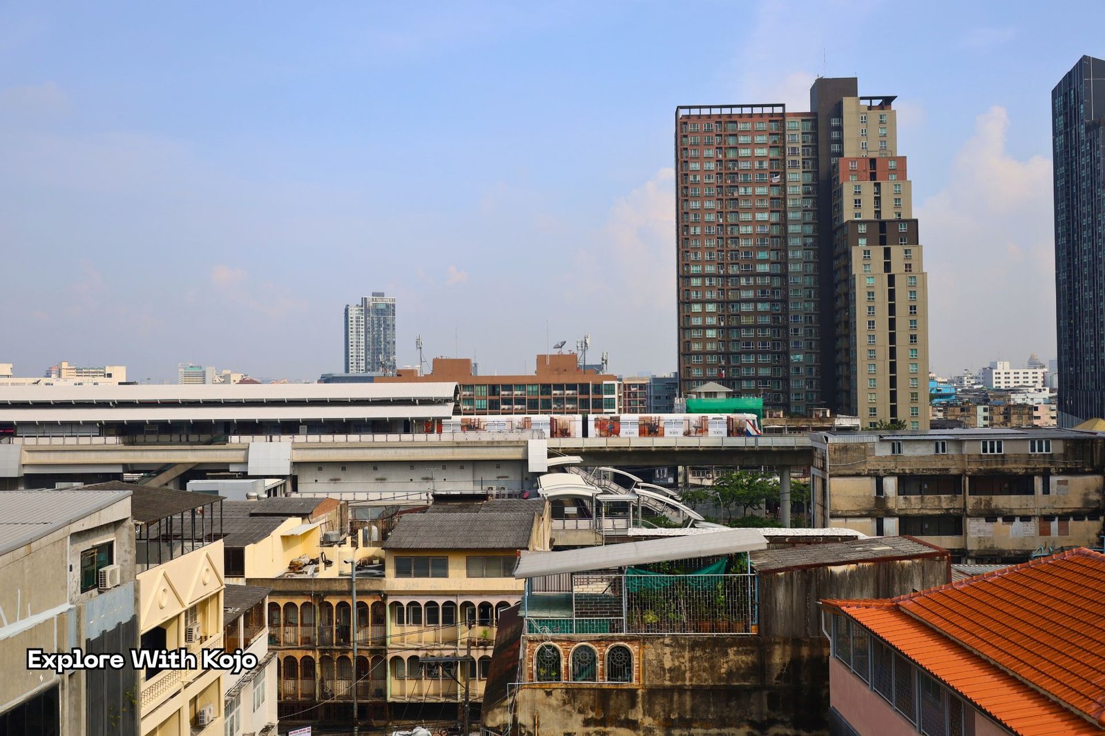 BTS Skytrain passing by as seen from a Bangkok hotel window.