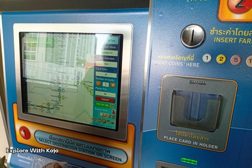BTS Skytrain ticket machine for purchasing single-trip cards.