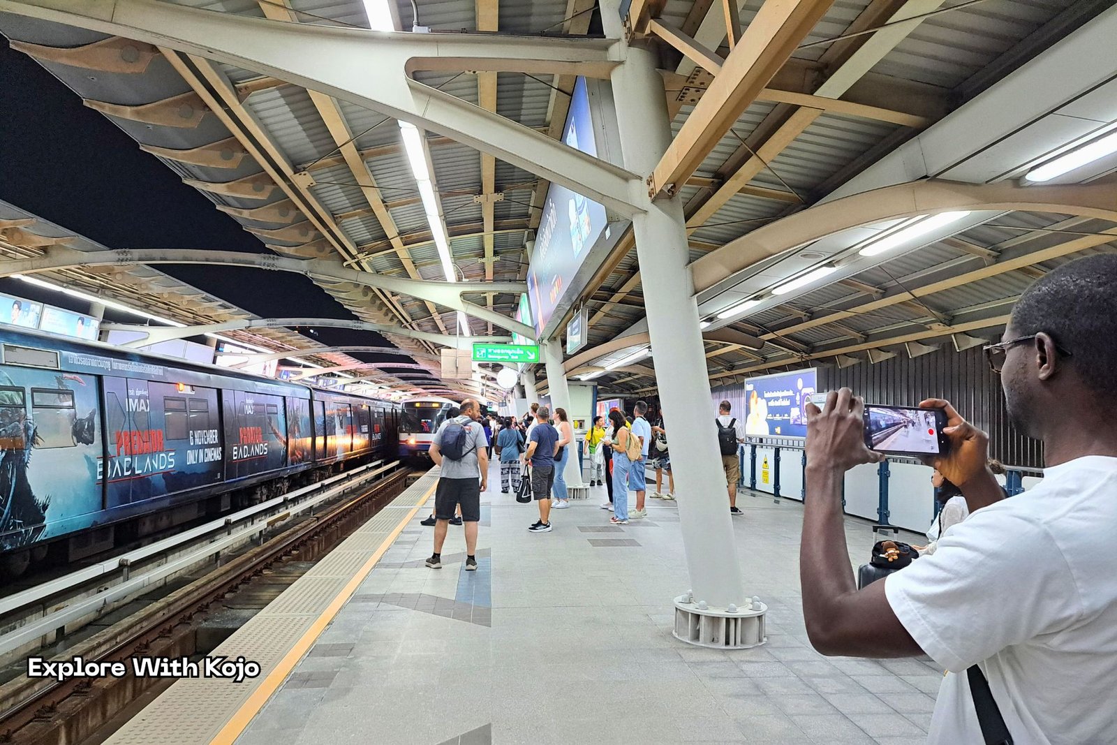 Interior of Wongwian Yai BTS Station in Bangkok.