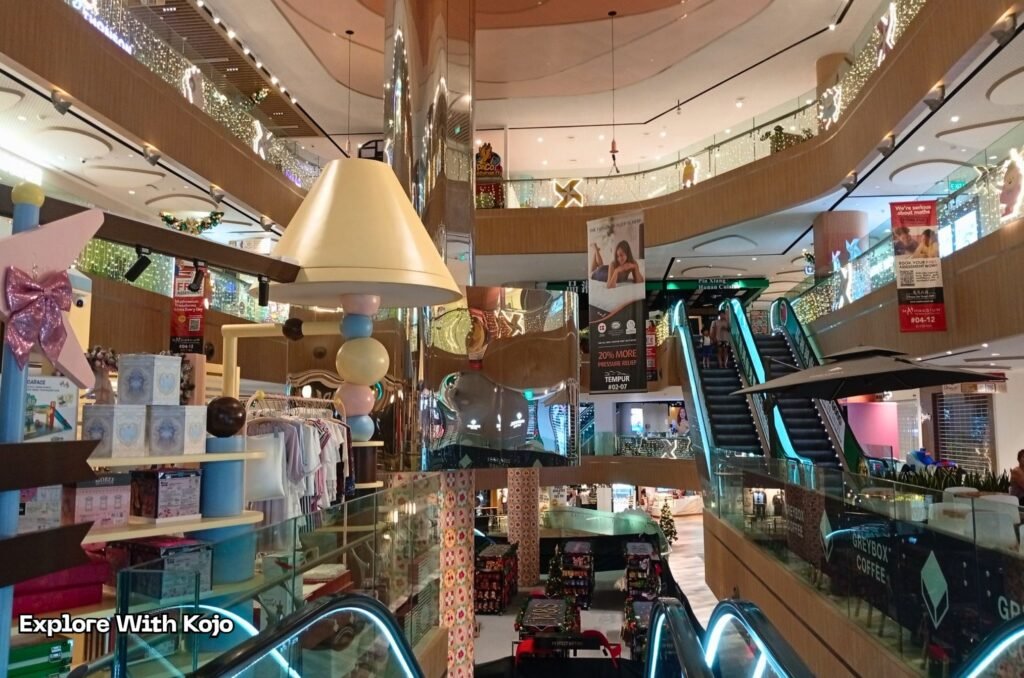 Interior of i12 Katong Mall in Singapore with Christmas decorations
