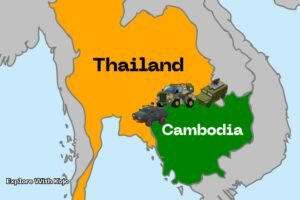 Map showing Thailand and Cambodia highlighting the border area where the conflict is taking place